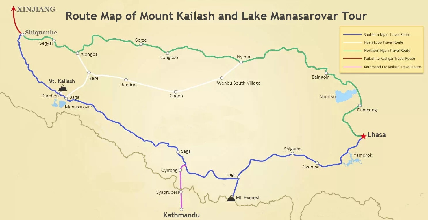 Karten der zwei Straßen zum Kailash (die nördliche und sündliche Straße)