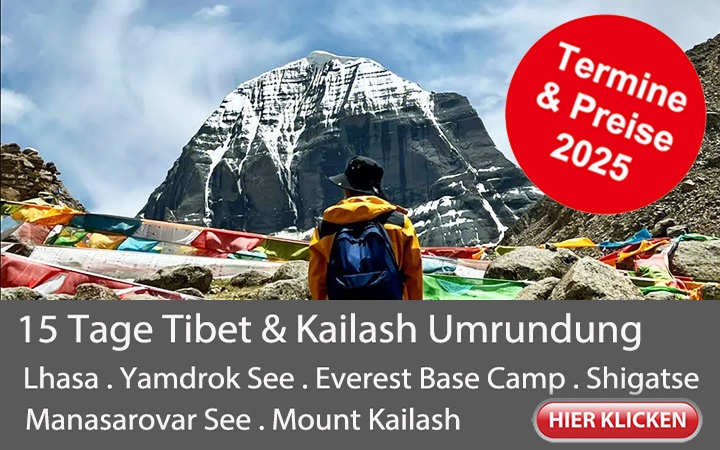 15 Tage Tibet und Kailash Trekkingreise, geführte Gruppenreise ab 1995 Euro. Lhasa, Yamdrok, Shigatse, Everest Basislager, Manasarovar See, Kailash Umrundung