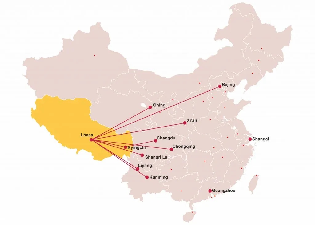 Inlandsflüge von chinesischen Städte nach Lhasa